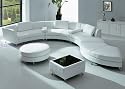 Modern Furniture White Leather Sectional Sofa with Ottoman and Mini Bar-table Set