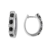 14k White Gold Black and White Diamond Hoop Earrings (1 1/2 cttw)