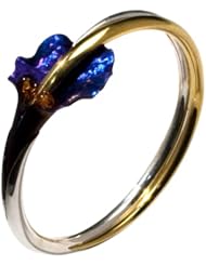 Titanium Plated Sterling Silver and Honey Amber Flower Bangle