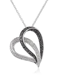 Sterling Silver Black and White Diamond Slider Heart Pendant Necklace (1/4 cttw, I-J Color, I2-I3 Clarity), 18"