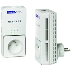 Netgear - XAVB5501-100FRS - Pack de 2 adaptateurs CPL Ethernet Powerline 500 Mbit/s avec prise femelle int�gr�e - Homeplug AV