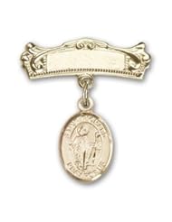 Gold Filled Baby Badge with St. Richard Charm and Arched Polished Badge Pin