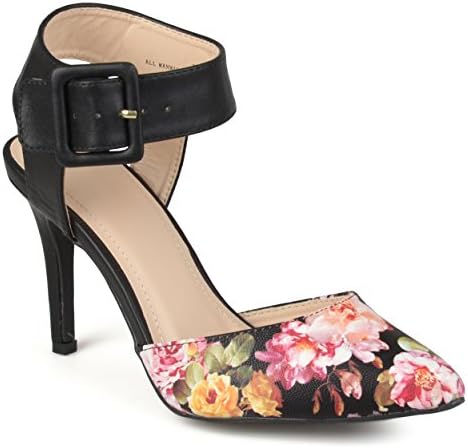 Brinley Co. Womens Ankle Strap Matte Pumps Black Floral 9 M US