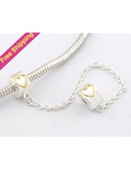 K-DESIGN 925 Sterling Silver Safety Chain Clips Charm Bead DIY Stopper Chain bead Fit European Thread Charm Bracelets SF010