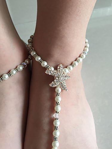 Rhinestone Starfish And Pearl Beaded Barefoot Sandals Beach Wedding Jewelry Bridal Shoes (size 8)