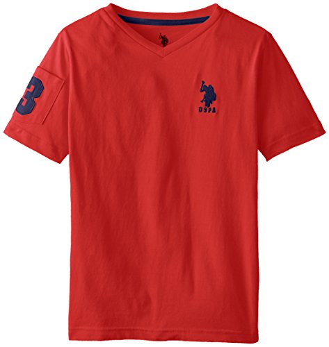 U.S. Polo Assn. Big Boys' Solid V-Neck T-Shirt, Red Navy, 14/16