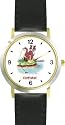 Cat Fishing - Cat Cartoon or Comic - JP Animal - WATCHBUDDY&reg; DELUXE TWO-TONE THEME WATCH - Arabic Numbers - Black Leather Strap-Size-Large ( Men's Size or Jumbo Women's Size )