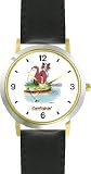 Cat Fishing - Cat Cartoon or Comic - JP Animal - WATCHBUDDY® DELUXE TWO-TONE THEME WATCH - Arabic Numbers - Black Leather Strap-Size-Women's Size-Small