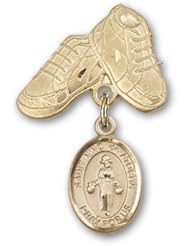 Gold Filled Baby Badge with St. Nino de Atocha Charm and Baby Boots Pin
