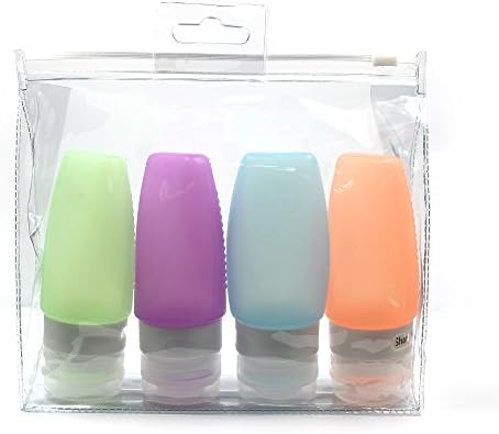 Wumal Silicone Travel Bottles Set Refillable Cosmetic Fan-Shaped Squeezable Leakproof Reusable Travel Bottle Container (Pack of 4, Green+ Pink + Purple + Pink)