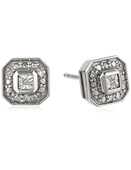 DiAura Rhodium Plated Sterling Silver Diamond-Accent Square Stud Earrings