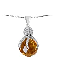 Original Star K (tm) Large Octopus Pendant with 15mm Faceted Simulated Imperial Yellow Topaz Ball in 925 Sterling Silver