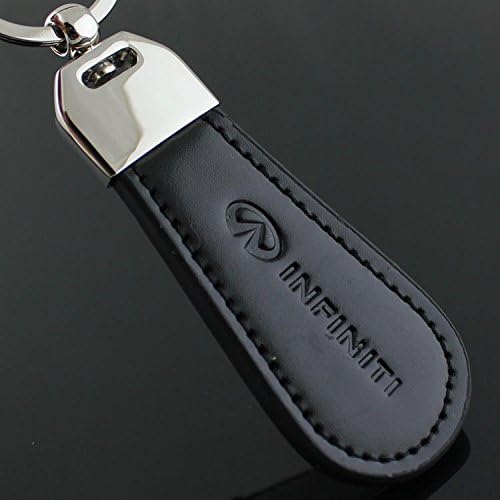 Infiniti 3D Waterdrop Shape Keychain Logo Metal Faux Black Leather Brief Type Key Ring Male Alloy Circle Auto Car Emblem Key Chain