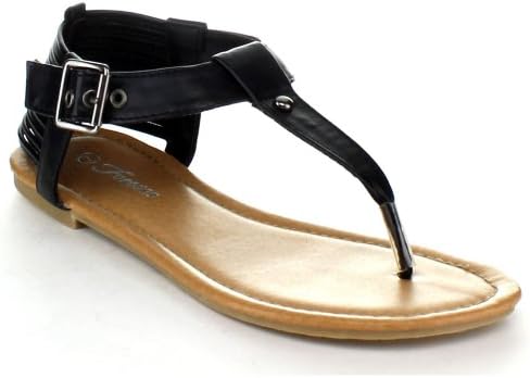 FOREVER KALISA-94 Women's New Hot Fashion Flat Bottom Strappy Back Thong Sandals, Color:BLACK, Size:5.5