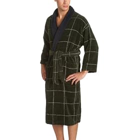 Nautica Mens Terry Velour Plaid Shawl Collar Robe With Free Neck Cushion