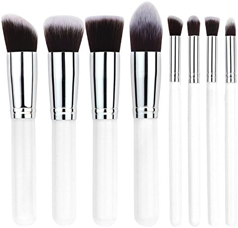 StarHealth Premium Kabuki Cosmetic Brushes Set Tools Cosmetics Eyeshadow Foundation Blending Blush Eyeliner Face Powder Kit 10Pc (White+Silver)