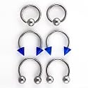 8 Pk-16G Surgical Steel Horseshoes: 2 Balls-2 Blue Cones-2 Captive Beads-2 Retainers-Hinged Gift Box