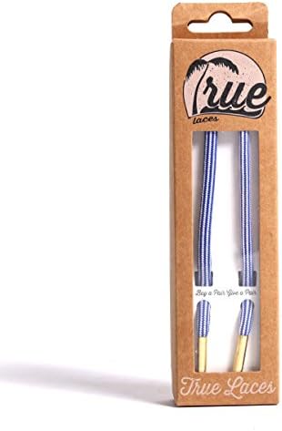 True Laces Men's Rope Shoelaces Blue and White with Gold Metal Tips (Nautical) - 5mm - 48'' For a Good Cause!