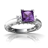 14K White Gold Square Genuine Amethyst Engagement Ring