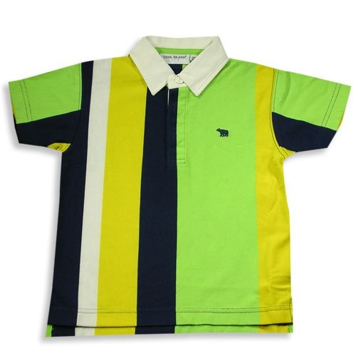 Cool Island - Toddler Boys and Boys Short Sleeve Striped Rugby Shirt, Lime, Blue, Yellow