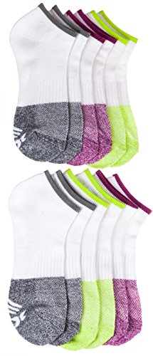 RBX Ladies Low Cut Womens Socks - X-Dry Technology - White/Green/Gray/Purple - Six Pack - Shoe Size 4-10 / Sock size 9 - 11