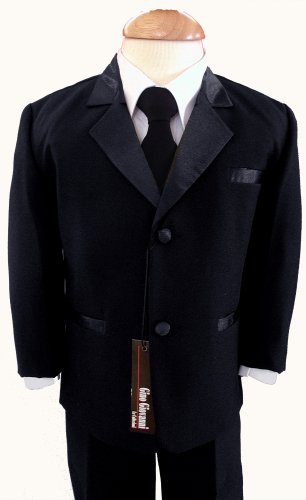 Boys Usher with Tie Tuxedo Suit Tux Set Black From Baby to Teen