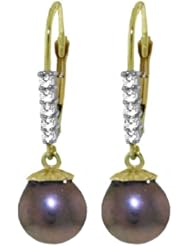 14k Gold Leverback Earrings with Genuine Diamonds & Black Pearls