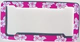 Tropical Flowers Hibiscus Plastic License Plate Frame (Dark Pink)