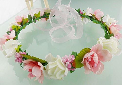 Fashionable Boho flower headpiece with ribbon Silk flosw foam rose floral crown for kids hippy headbands pink