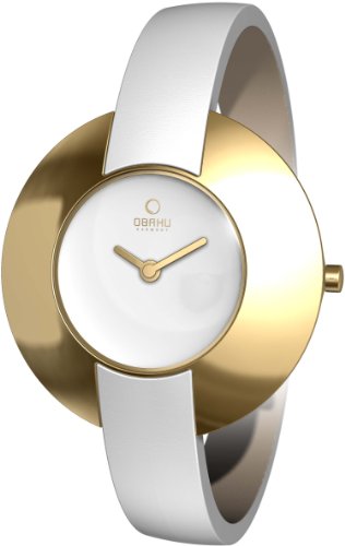 Obaku Women's V135LGIRW  Gold Titanium Coated White Leather Watch