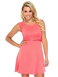 Scoop Neck Flared-Skirt Fitted Wrap Belted Lace Jacquard Skater Dress 
