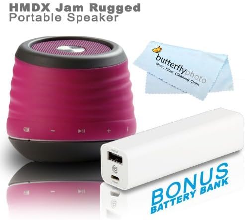 HMDX JAM XT Extreme Rugged Bluetooth Wireless Speaker, HX-P430PK (Pink) + FREE Bonus Photive 3000mAh Portable Battery Charger Power - Allows You To Charge Your Speakers or Phone On The Go