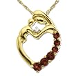 XPY 14k Yellow Gold Garnet and Diamond Mother Holding Child Pendant, 18"