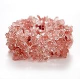 Pink Cherry Quartz Chips Multi-Strand Stretch Wide Bracelet