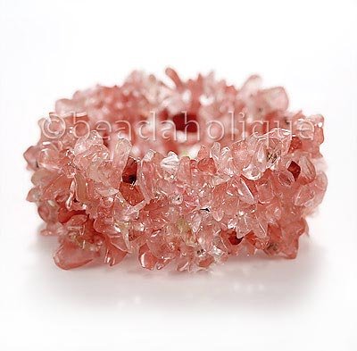 Pink Cherry Quartz Chips Multi-Strand Stretch Wide Bracelet