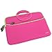 Evecase 13.3-14 inch Slim Portable Neoprene Carrying Laptop Sleeve Case Bag w/ Handles and Accessory Pocket (Hot Pink with Green Trim)
