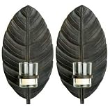 Set of 2 Leaf Wall Sconce with Glass Cup Candle Holder Sconce