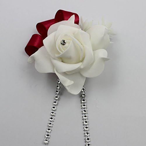 YesluckY PE Rose Flowers Corsage Groom man Boutonnieres Prom Best men Wedding Flowers(Wine Red)