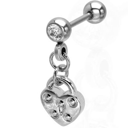 316L Surgical Steel Lock Heart Cartilage Earrings - Barbell - 18g - 5/16'' - Sold Individually