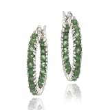 Sterling Silver Inside Out Genuine Emerald Hoop Earrings