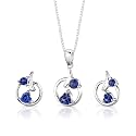 Sterling Silver Multishape Sapphire Pendant Earrings and 18 inch Necklace Set