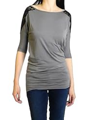 Apparel: Mai Tai Womens Floral Sheer Lace Shoulder Top S Gray