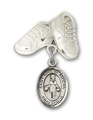Sterling Silver Baby Badge with St. Nino de Atocha Charm and Baby Boots Pin