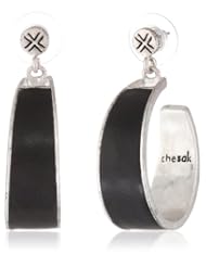The SAK Medium Leather Inlay Black Hoop Earrings