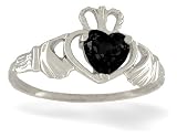 14K White Gold Genuine Heart Black Onyx Celtic Claddagh Ring