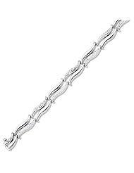 BRI Jewelry 14K 7.25" White Gold Shiny Diamond Cut Double Wavey Bar Link Fancy Bracelet with Box Catch Clasp