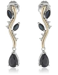 S&G Sterling Silver and 14k Yellow Gold Blue Sapphire and Diamond-Accent Earrings (0.02cttw, I-J Color, I3 Clarity)
