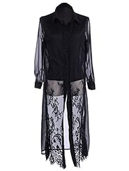 Sheer Lace Bishop Long Sleeves  Shirt Maxi Dress 