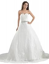 Hot Sale GEORGE BRIDE Formal Strapless A-Line Court Train Wedding Dress with Appliques Size 10 White