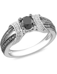 Sterling-Silver Accent Black and White Diamond Ring, (0.998 Cttw, G-H Color, I2-I3 Clarity)